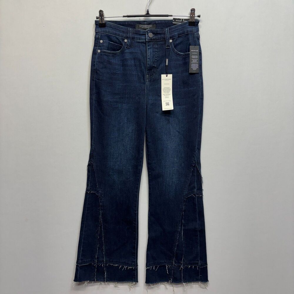 NWT Liverpool Women Hannah Hi Rise Crop Flare Jeans Size 6/28 Blue Denim D123 -6